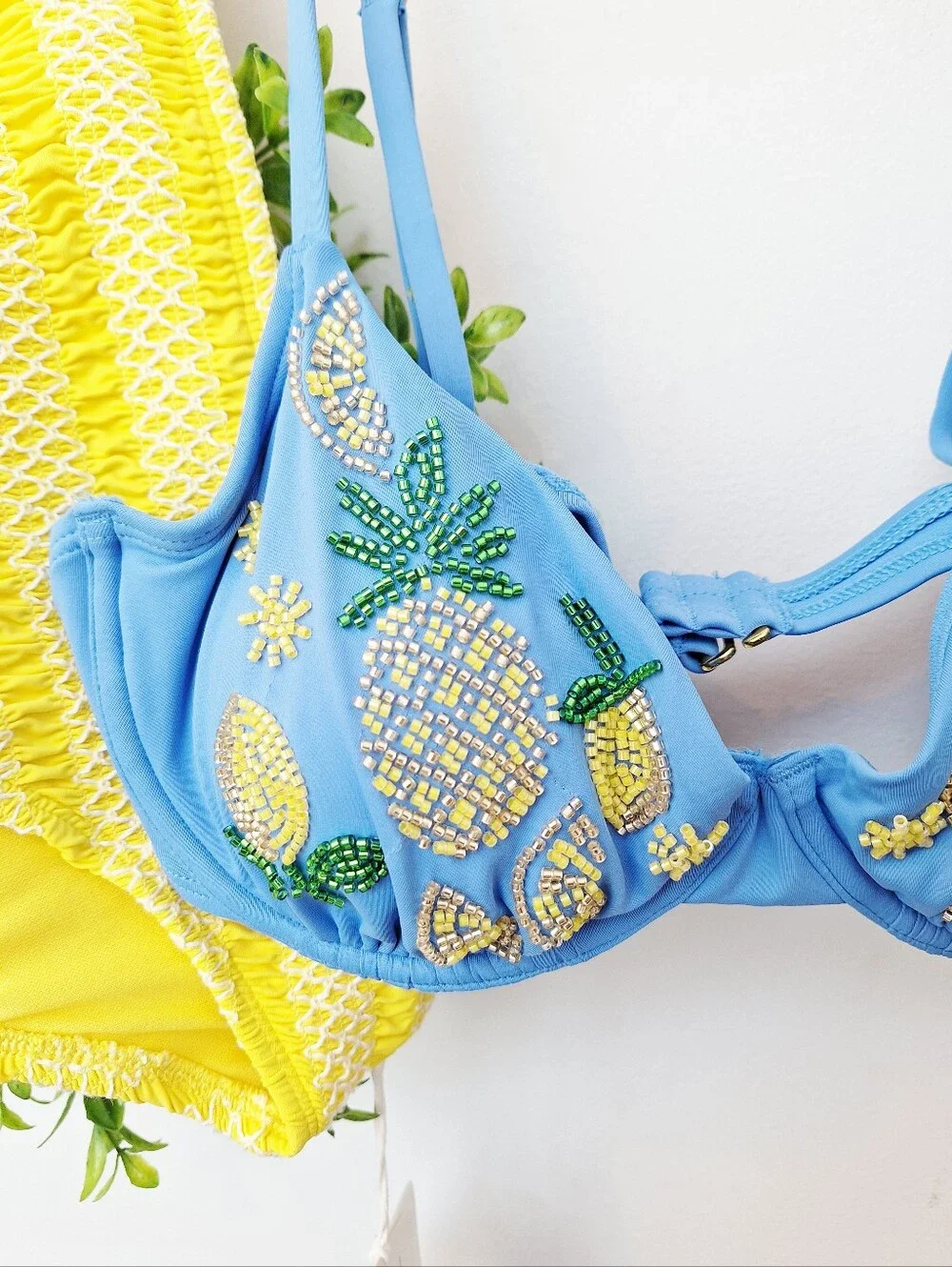Free Assembly Beaded Lemon Underwire Bikini Set M NWT